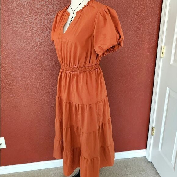 Chic Orange Midi Dress - Picture 3 of 8